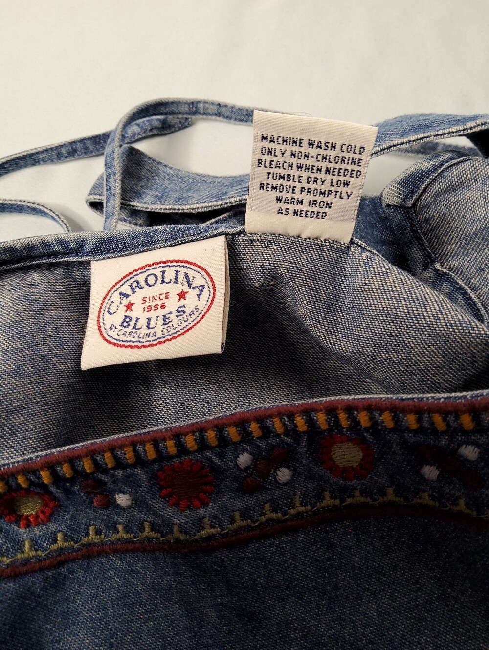Carolina Blues Embroidered Denim Tank Top - Blue with Multicolor Floral Trim - Picture 11 of 11